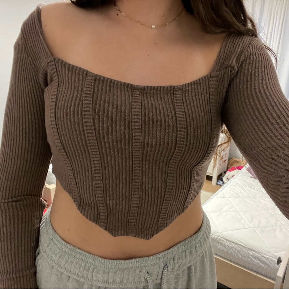 Brown Cropped Off-the-shoulder Sweater